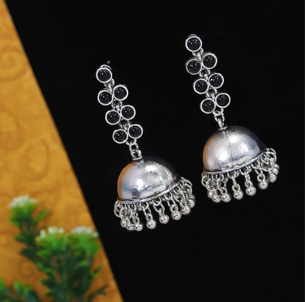 Silver Plated Multi Coloured Long Jhumki Earring