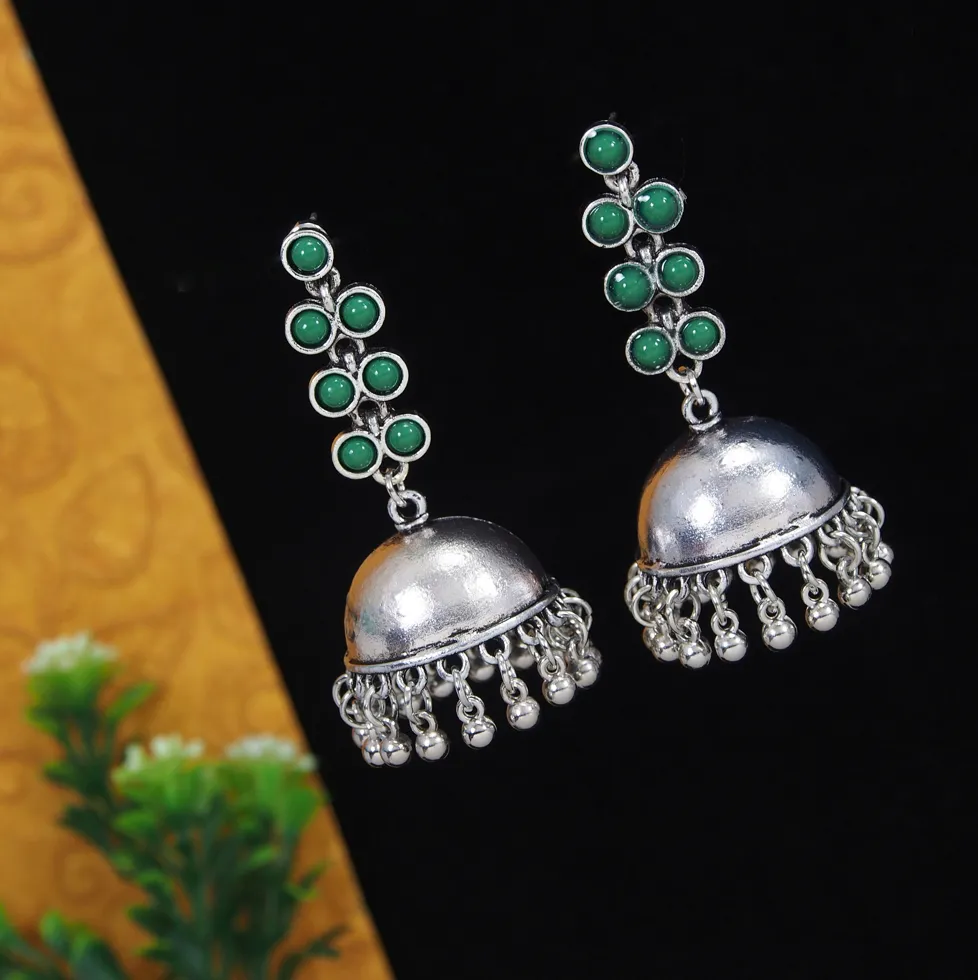 Silver Plated Multi Coloured Long Jhumki Earring