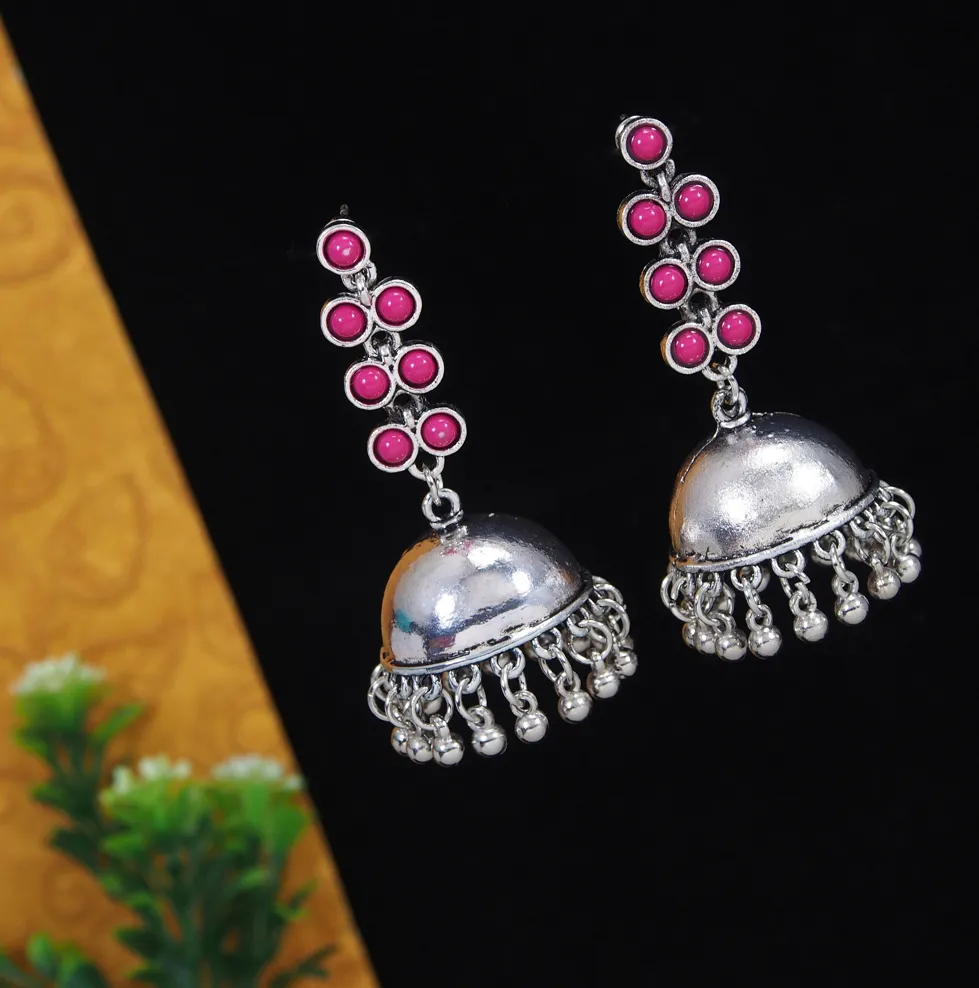 Silver Plated Multi Coloured Long Jhumki Earring