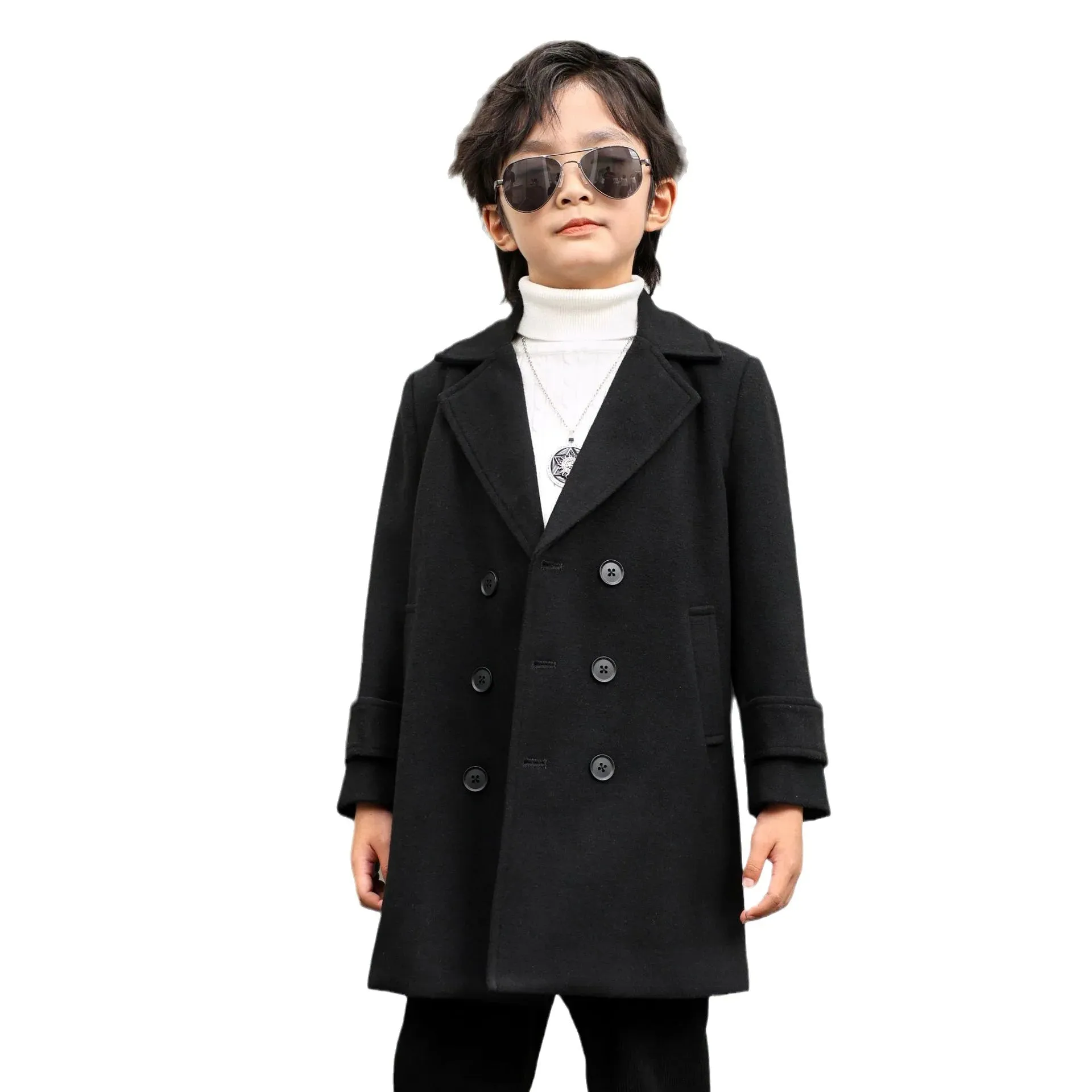 Solid Color Button Wool Coat