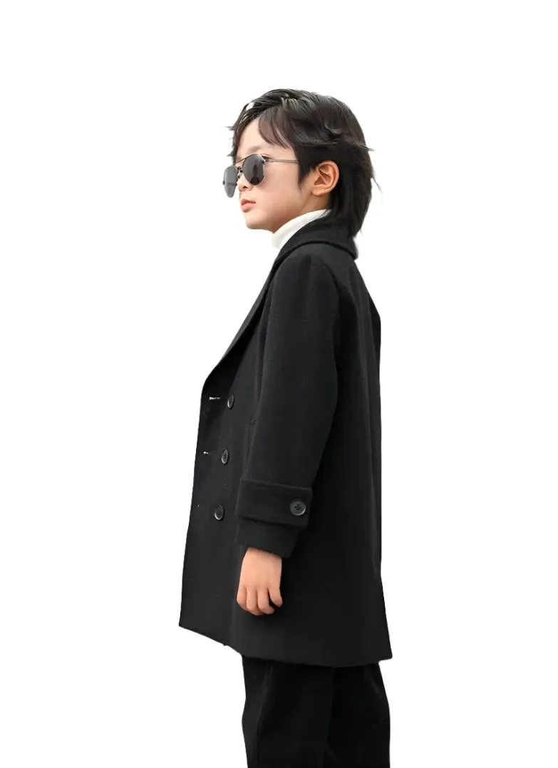 Solid Color Button Wool Coat
