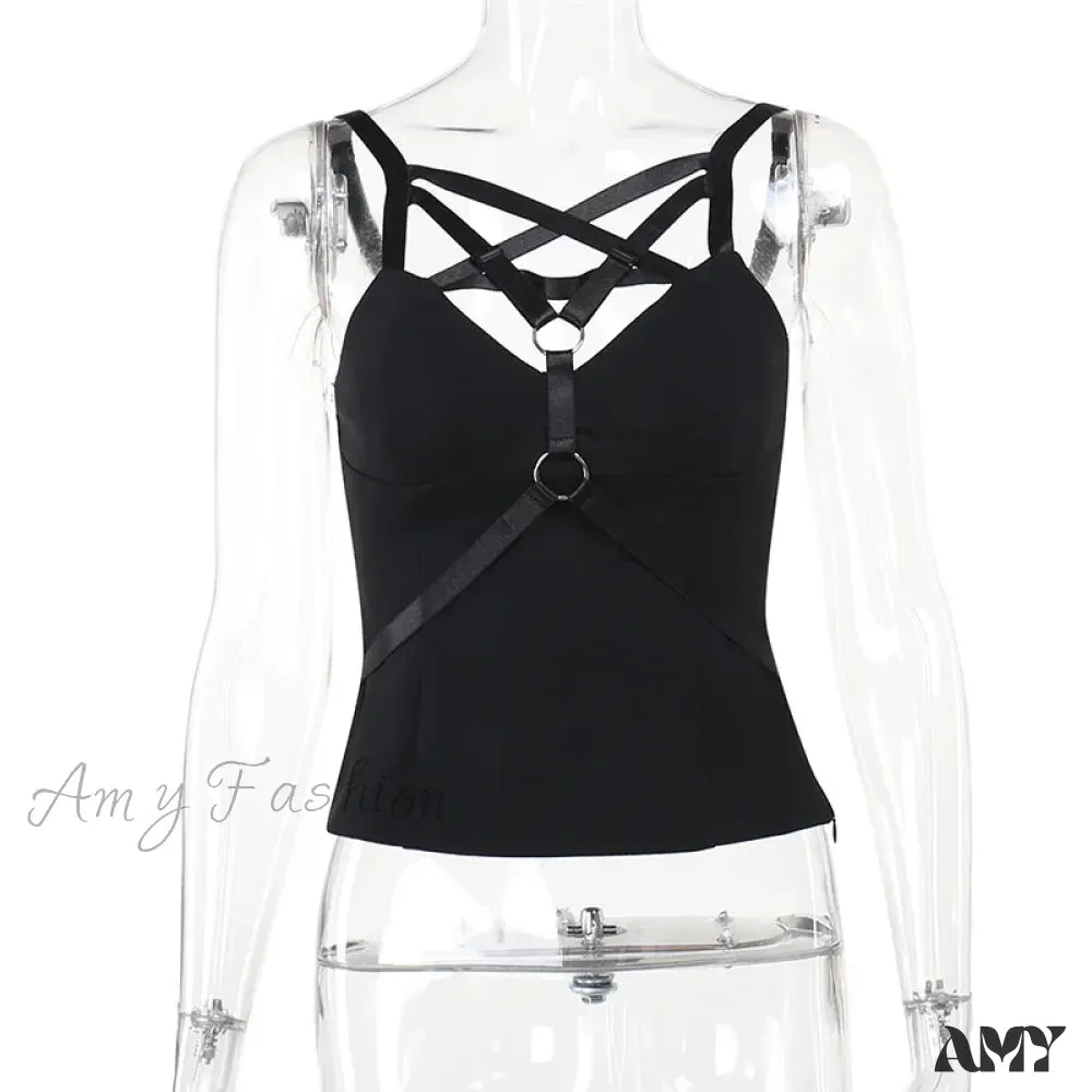 Spicy Girl Dark Style Elegant Pentagram Basic Strap Spring 2024 Women Crop Top