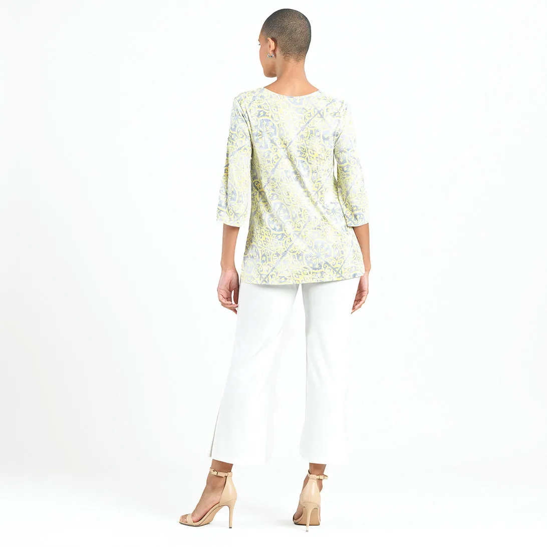 Textured Asymmetrical Reverse Hi-Low Tunic - Mosaic Emblem - Final Sale!