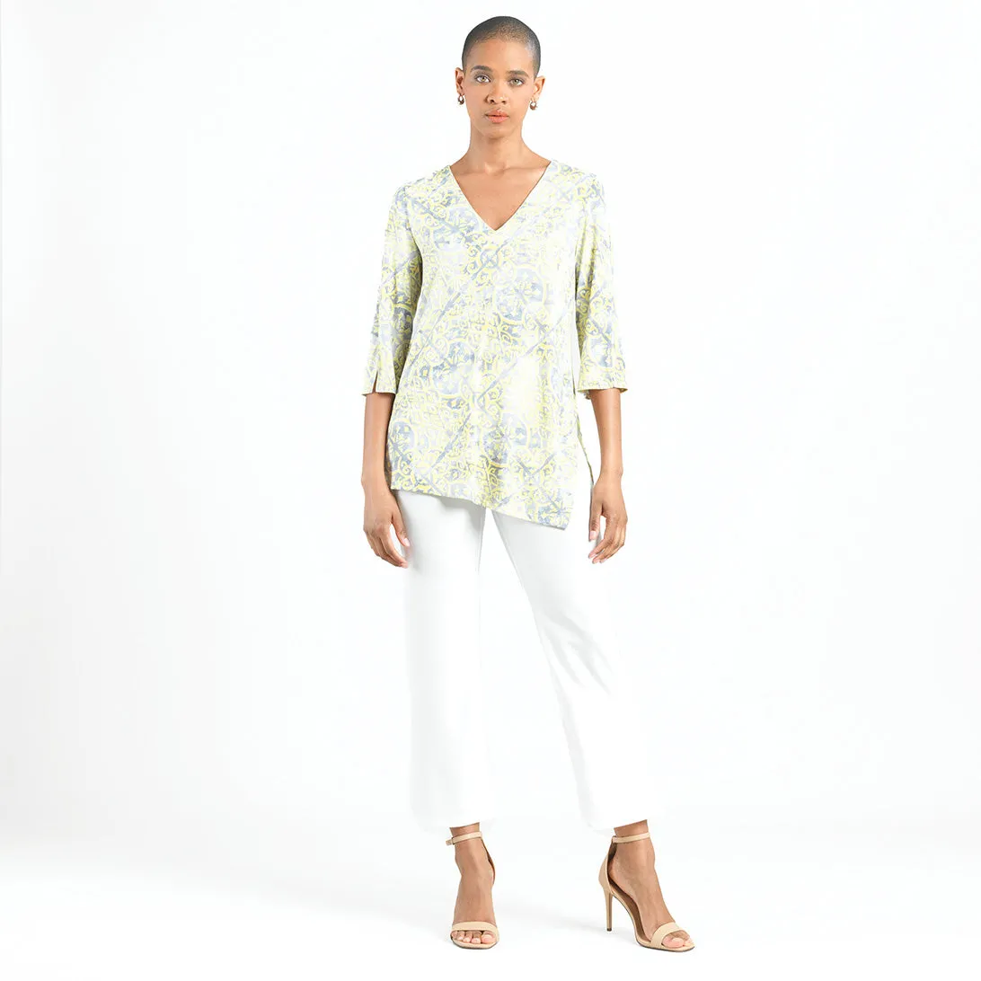 Textured Asymmetrical Reverse Hi-Low Tunic - Mosaic Emblem - Final Sale!