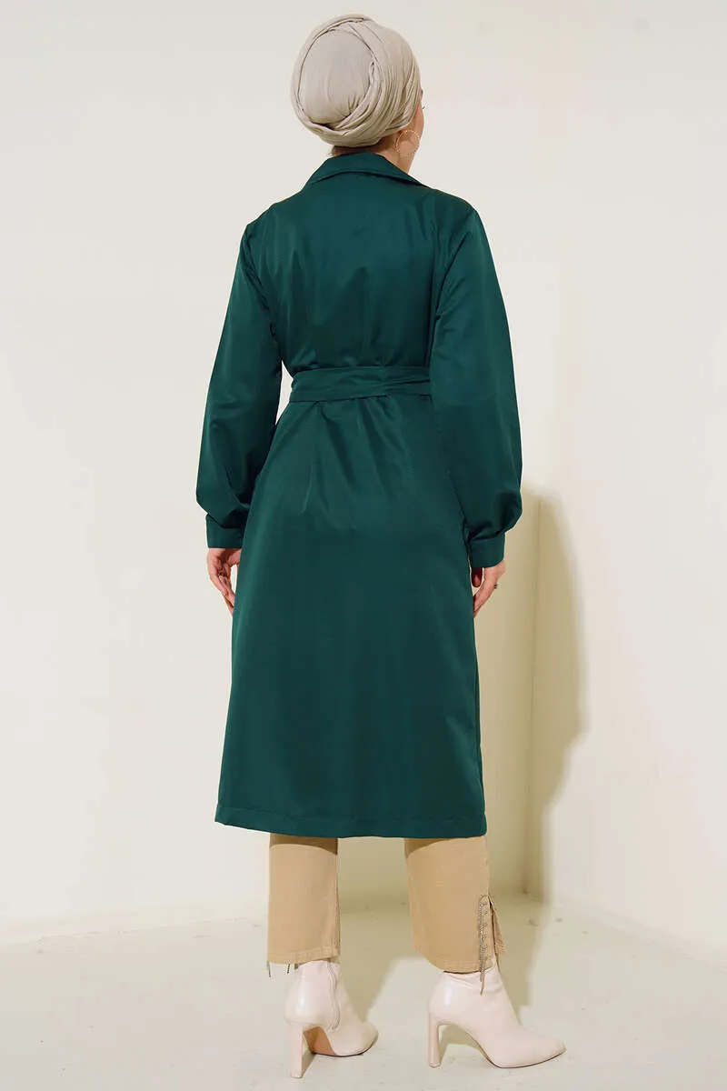 Three-Button Double-Breasted Trench Coat - Emerald