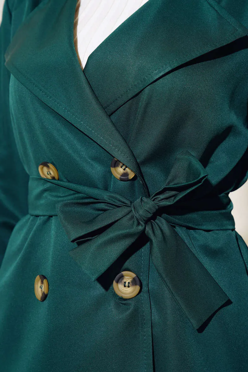 Three-Button Double-Breasted Trench Coat - Emerald