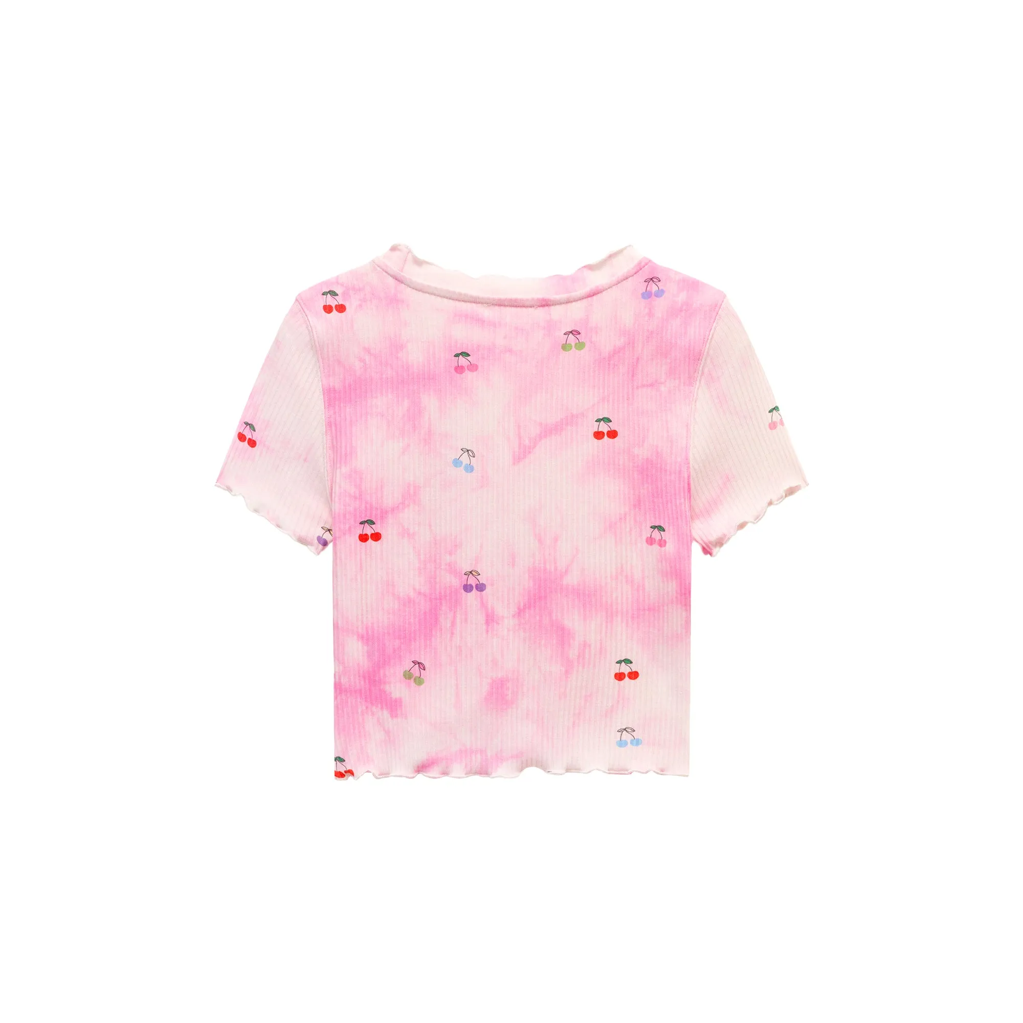 Tie-Dye Printed Cherries Key Hole Slit Crop Top