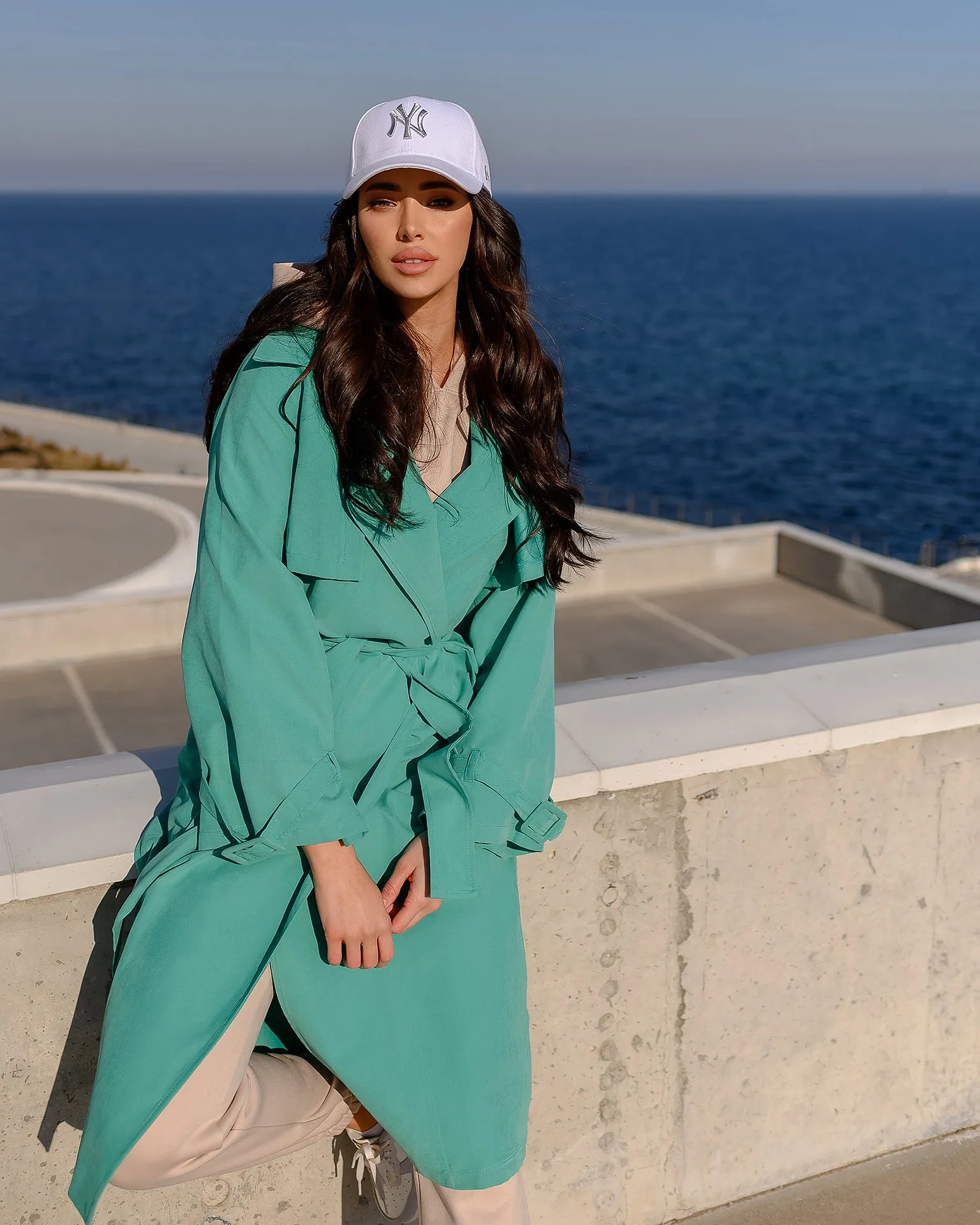 Tiffany-Blue Belted Trench Coat