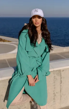 Tiffany-Blue Belted Trench Coat