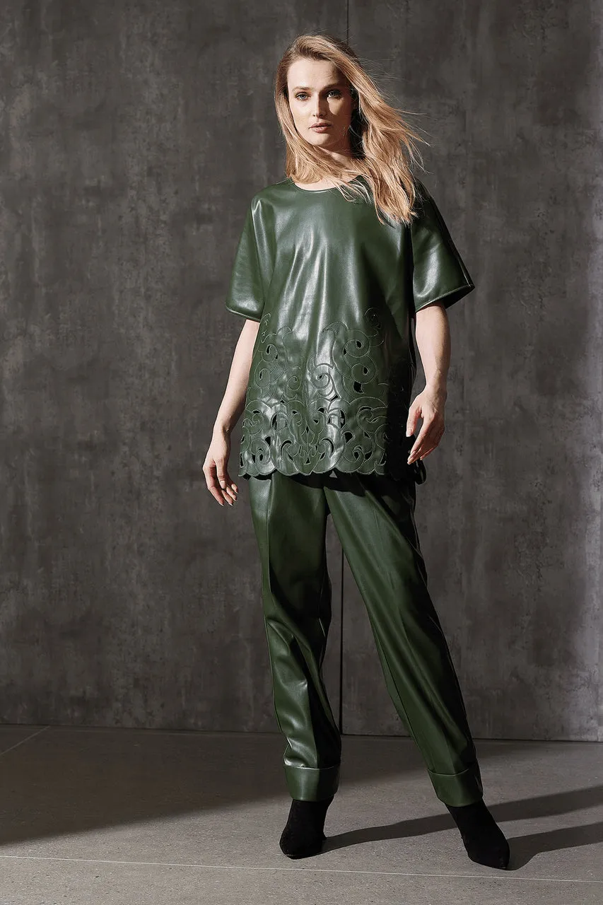 Vegan Luxe Lambskin Embroidered T-Shirt Tunic
