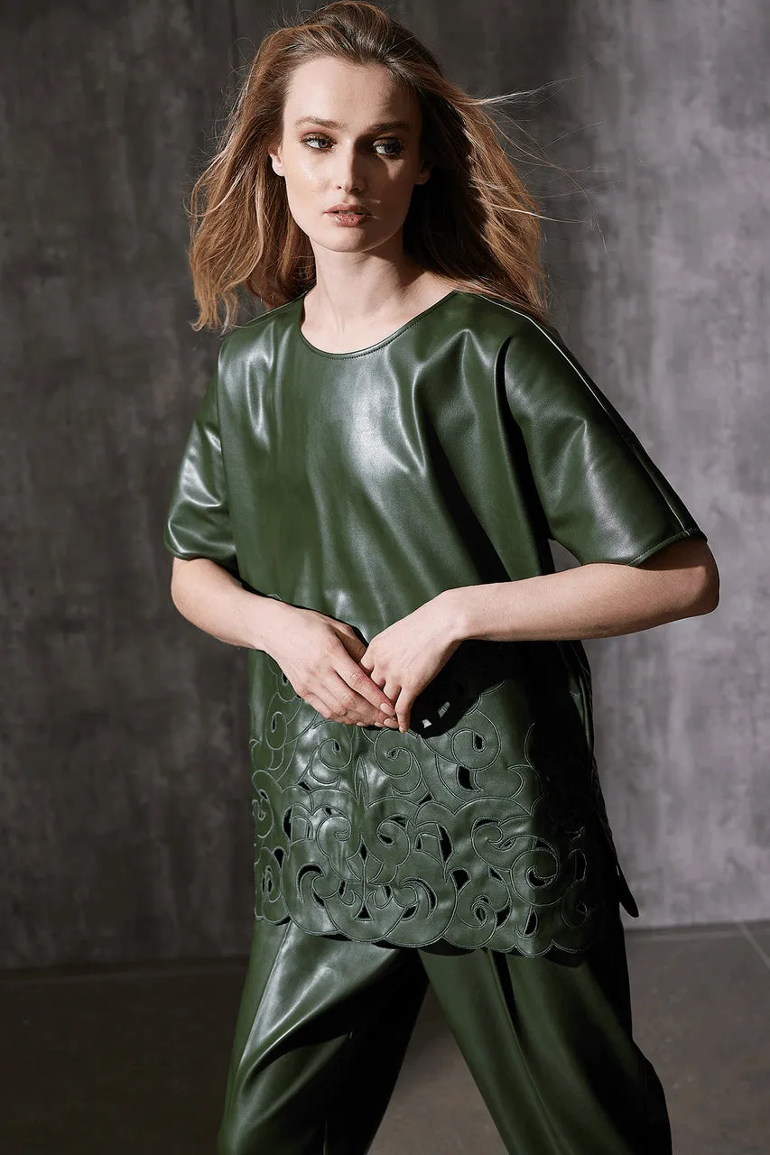 Vegan Luxe Lambskin Embroidered T-Shirt Tunic