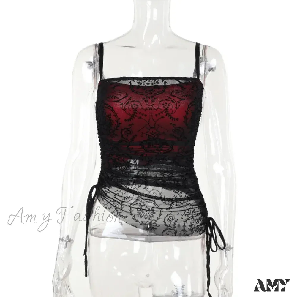 Vintage Style Black Double-layered Elegant Summer Women Crop Top