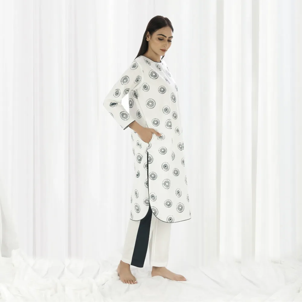 White Printed Cotton Kurta For Women | Classic Look | Formal Wear