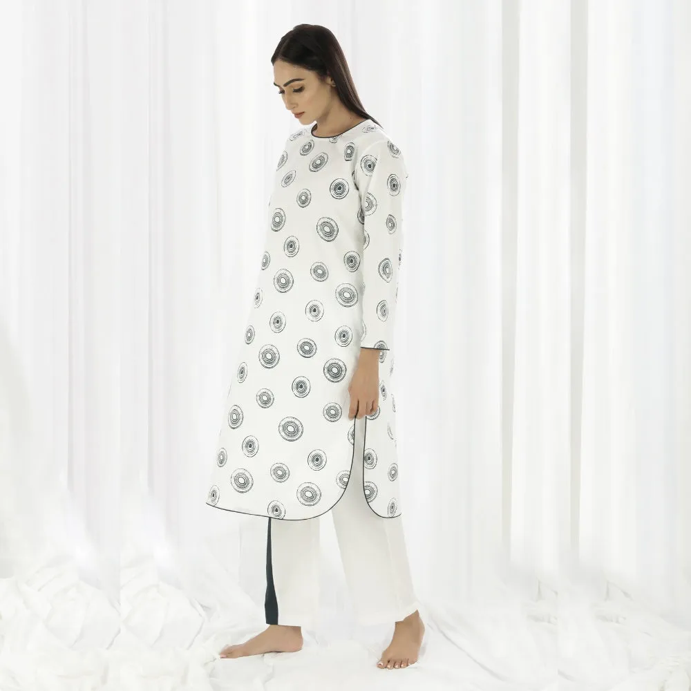 White Printed Cotton Kurta For Women | Classic Look | Formal Wear