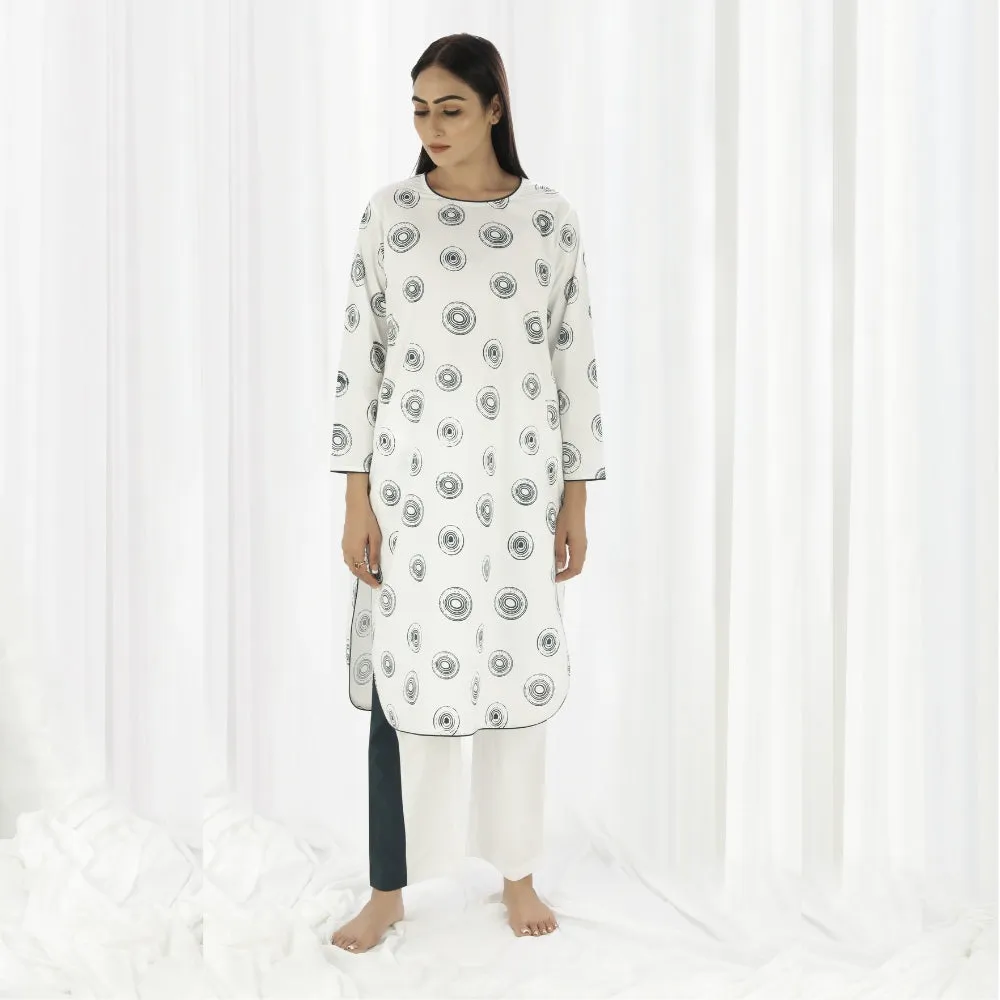 White Printed Cotton Kurta For Women | Classic Look | Formal Wear