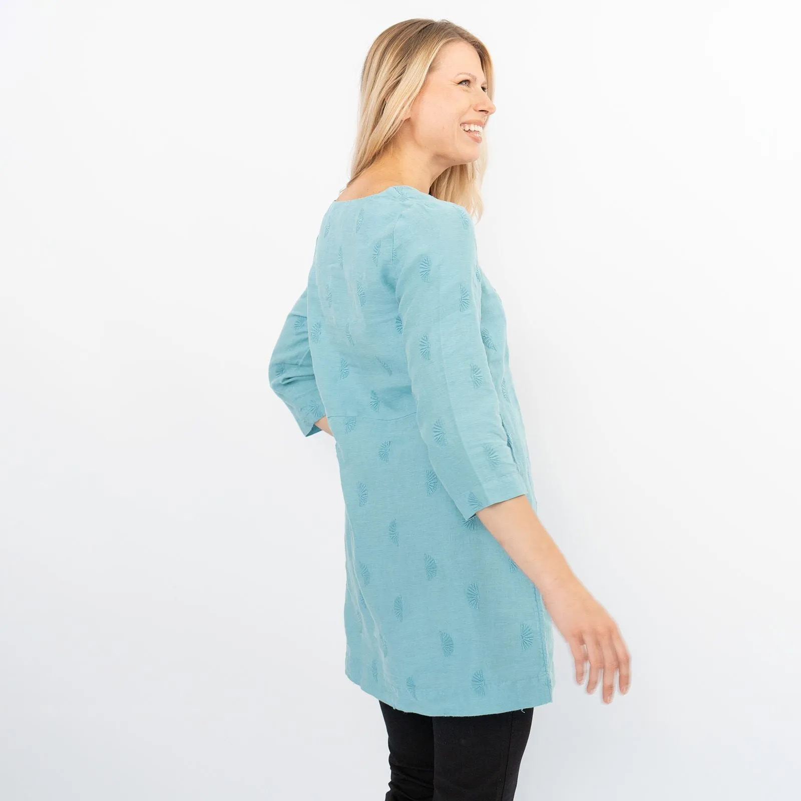 White Stuff Bailey Blue Linen 3/4 Sleeve Tunics Longline Tops