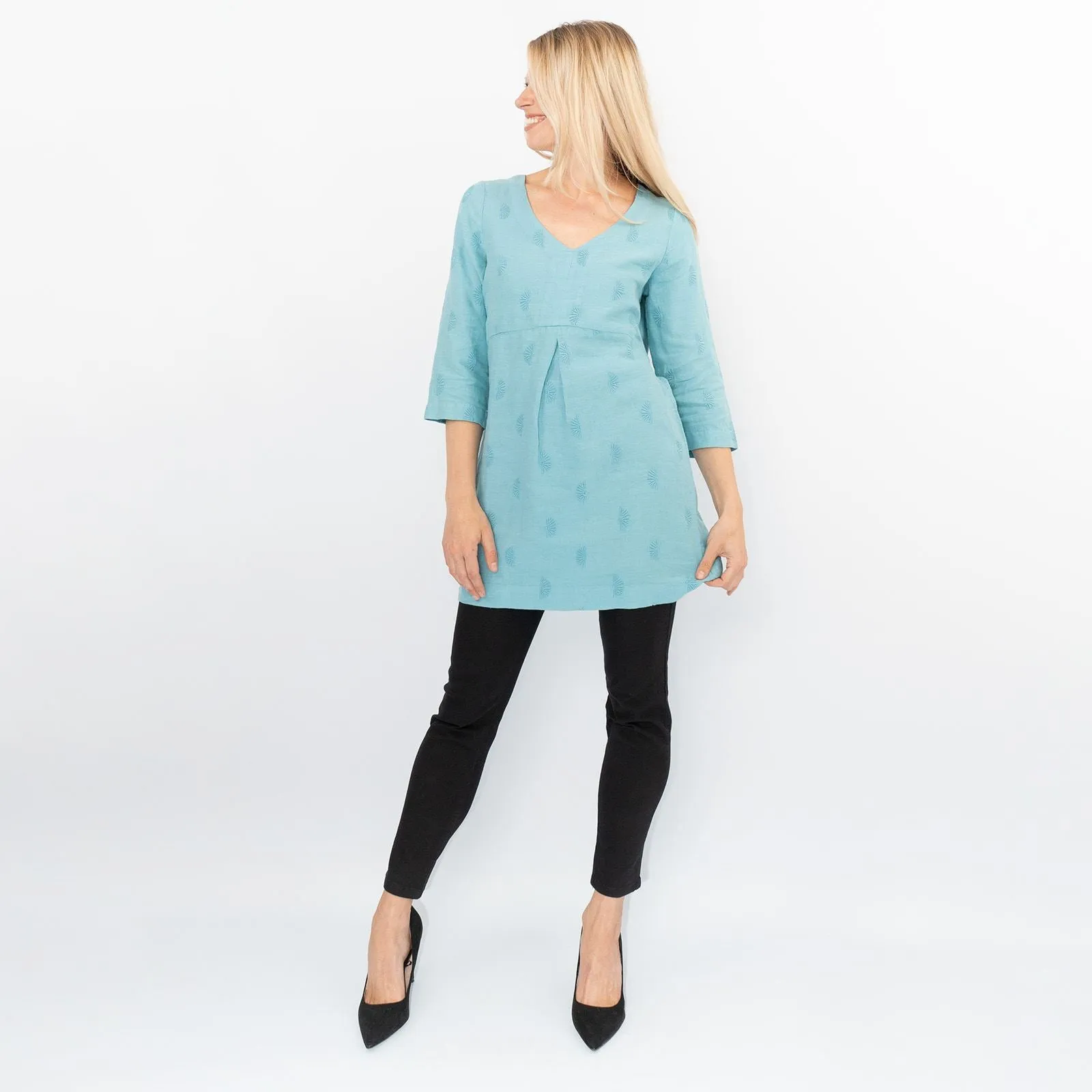 White Stuff Bailey Blue Linen 3/4 Sleeve Tunics Longline Tops