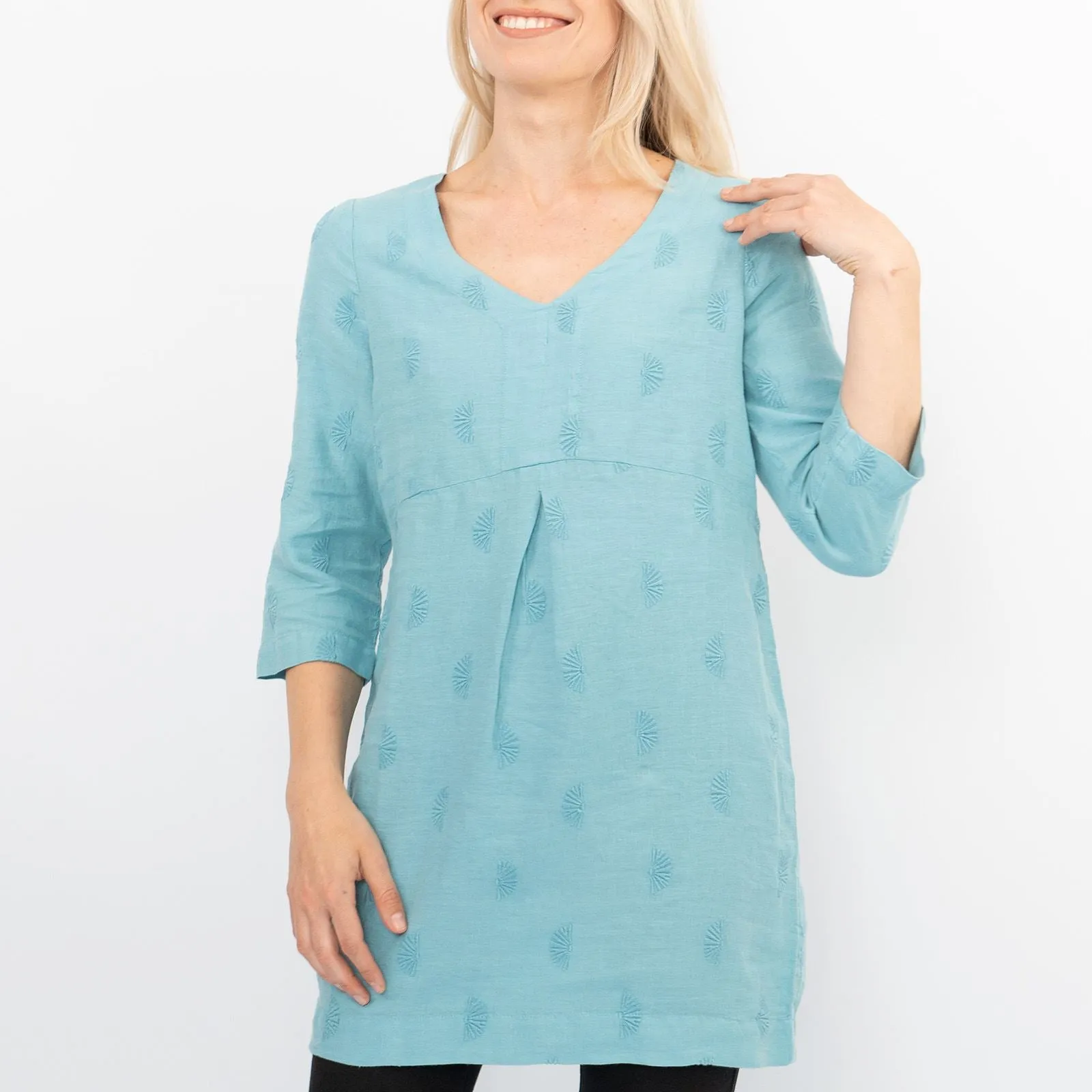 White Stuff Bailey Blue Linen 3/4 Sleeve Tunics Longline Tops