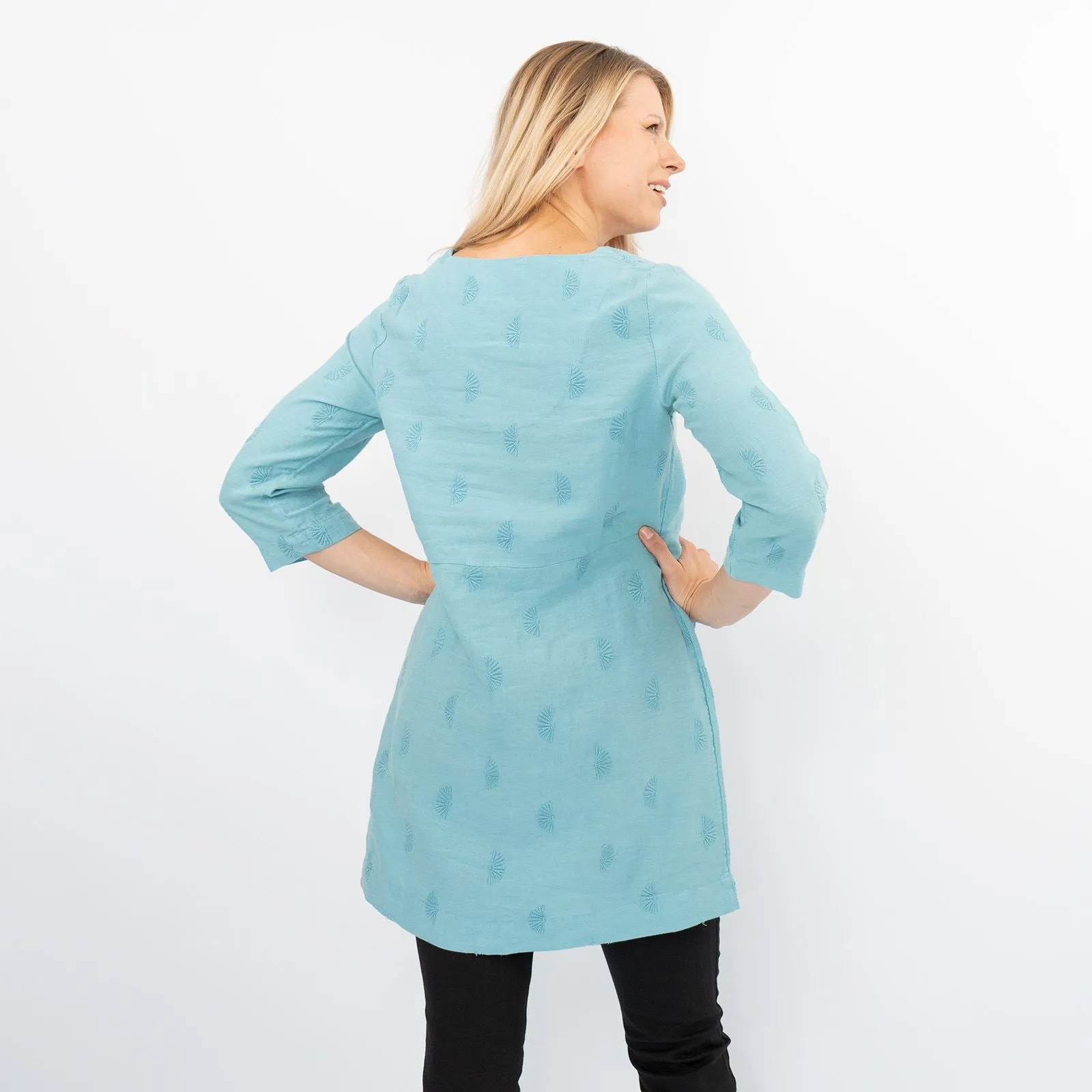 White Stuff Bailey Blue Linen 3/4 Sleeve Tunics Longline Tops