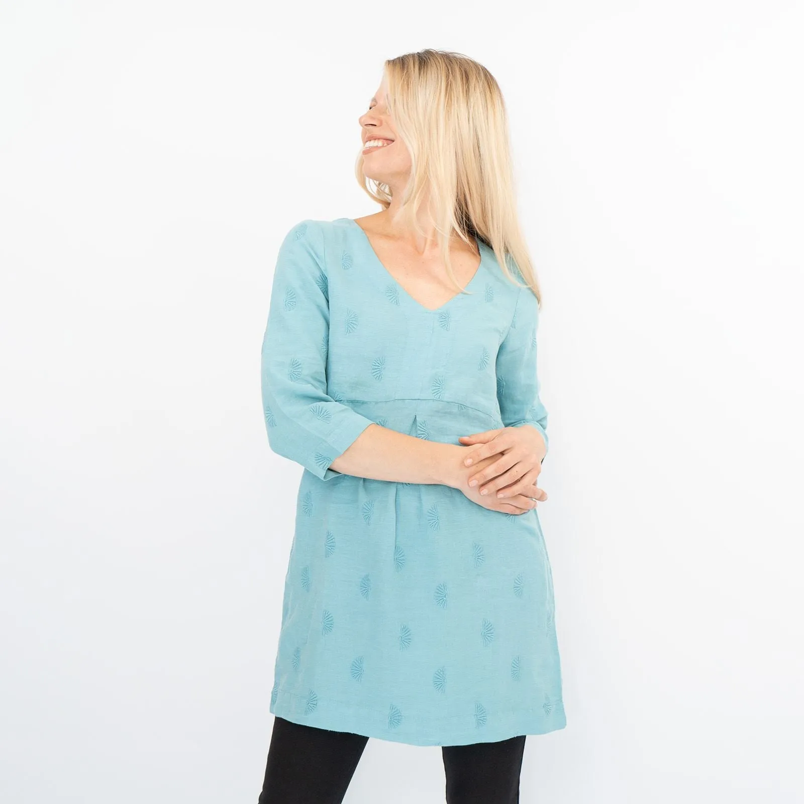 White Stuff Bailey Blue Linen 3/4 Sleeve Tunics Longline Tops