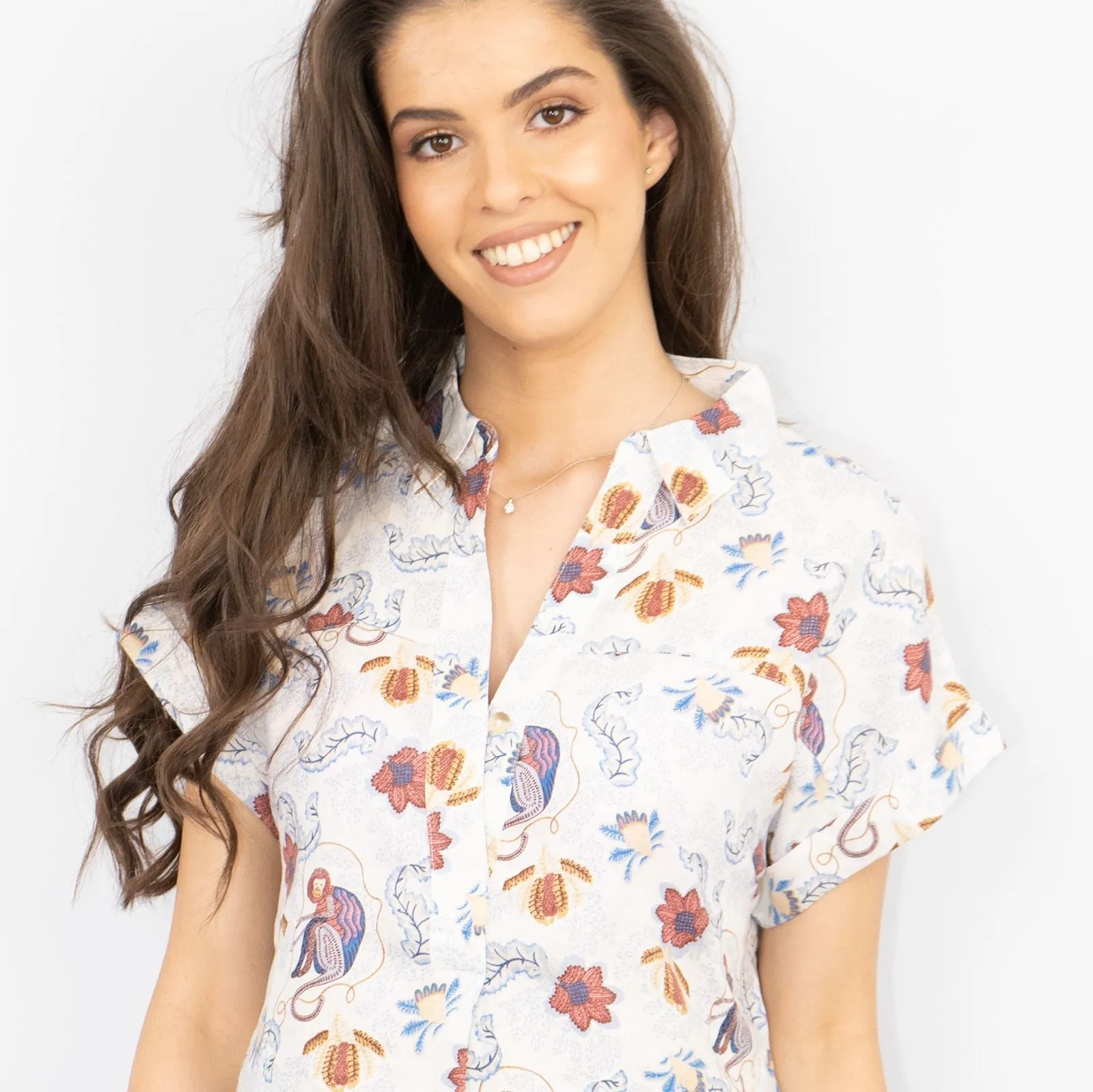 White Stuff Ivory Floral Print Billie Relaxed Linen Tunics Casual Longline Tops