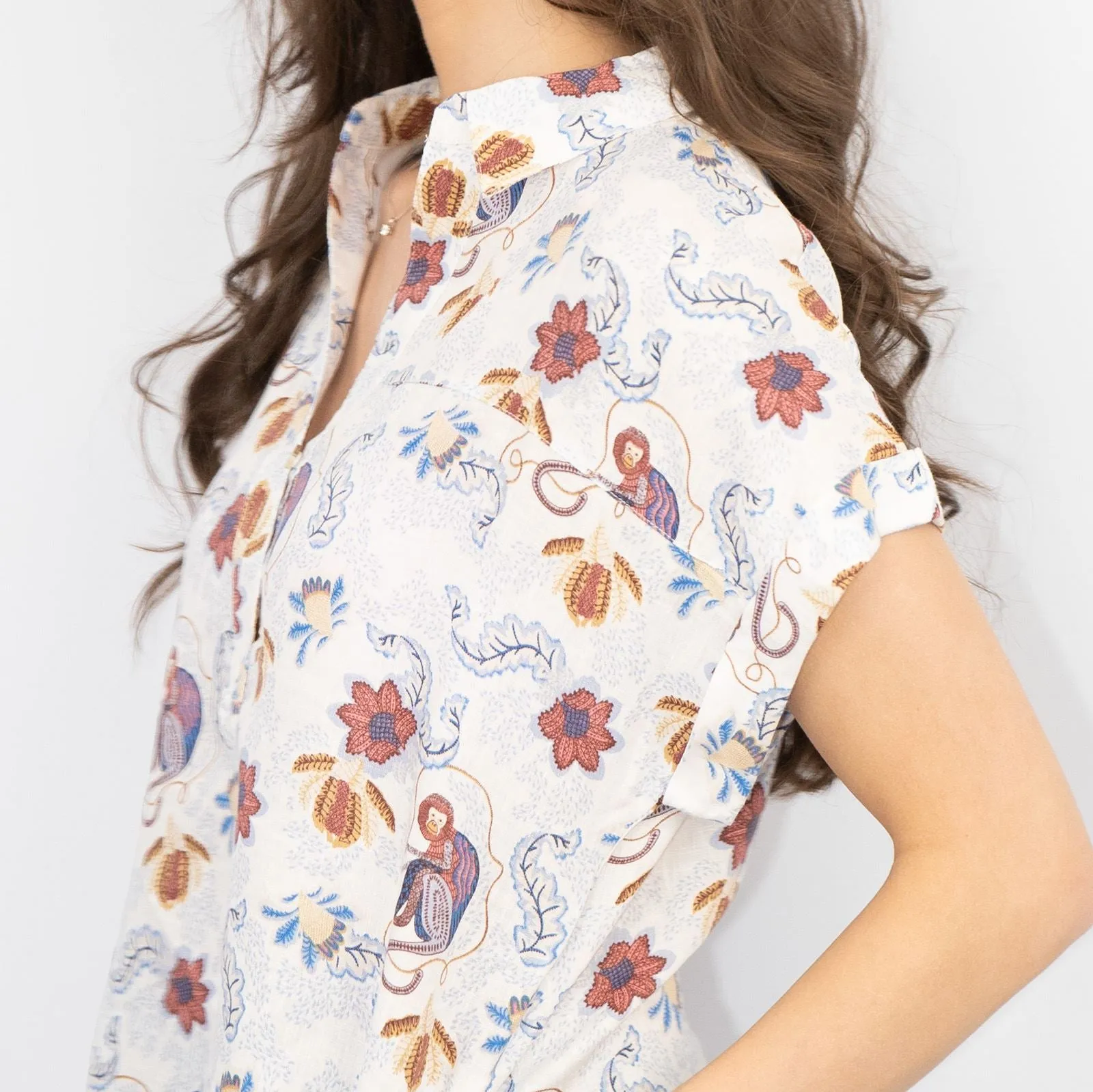 White Stuff Ivory Floral Print Billie Relaxed Linen Tunics Casual Longline Tops