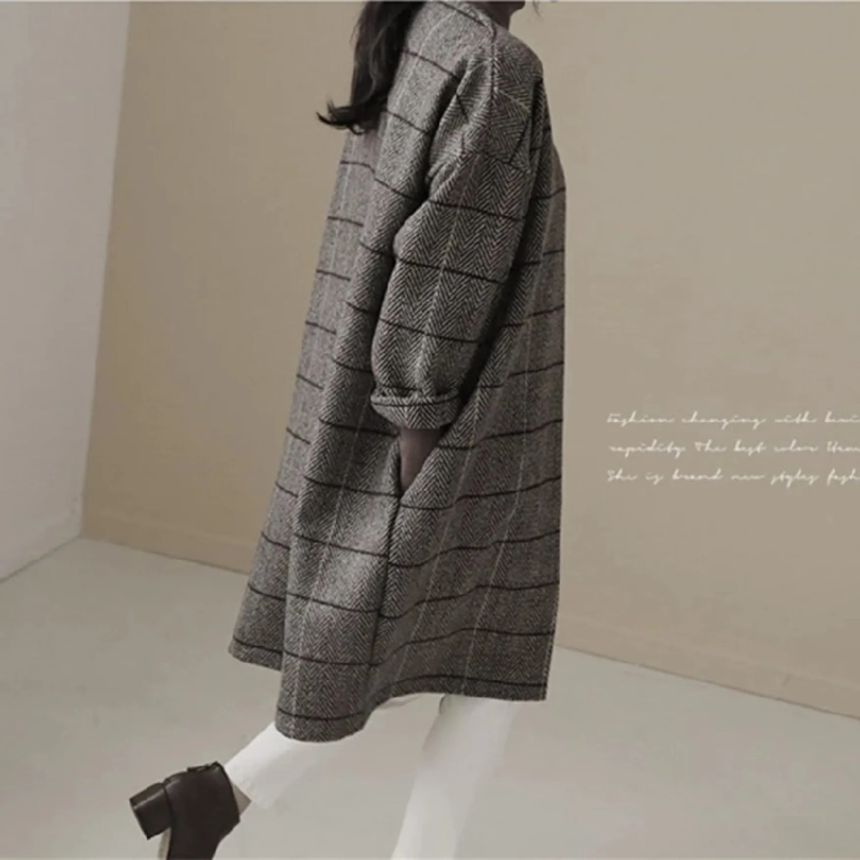 Women's Autumn/Winter Woolen Plaid Coat