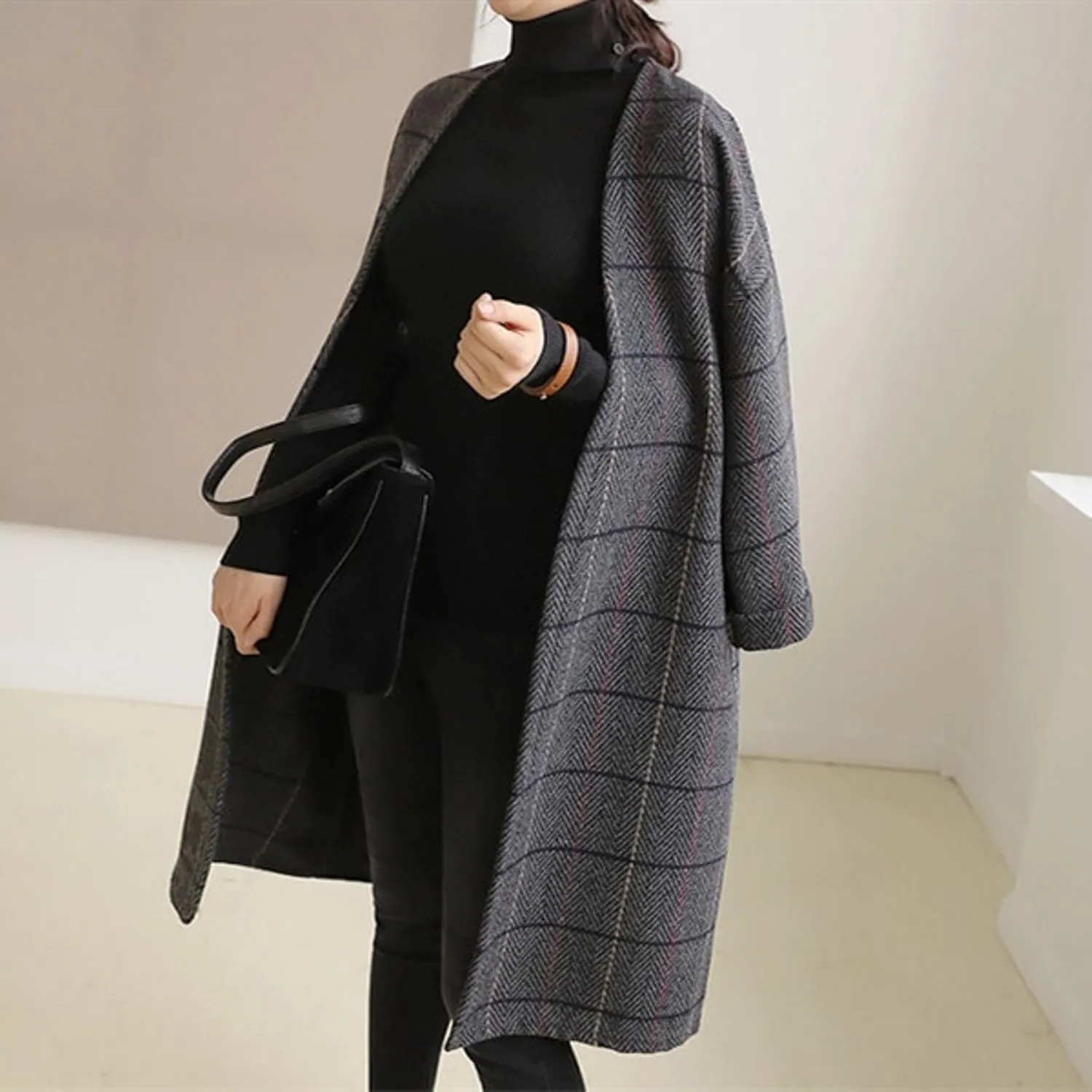 Women's Autumn/Winter Woolen Plaid Coat
