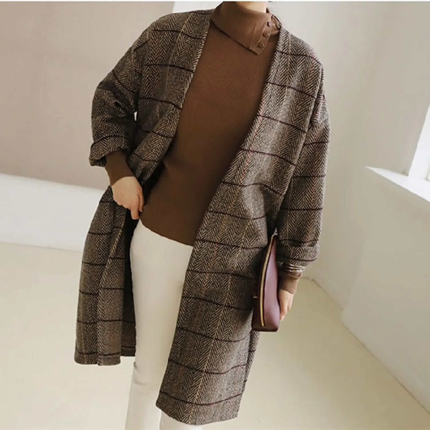 Women's Autumn/Winter Woolen Plaid Coat