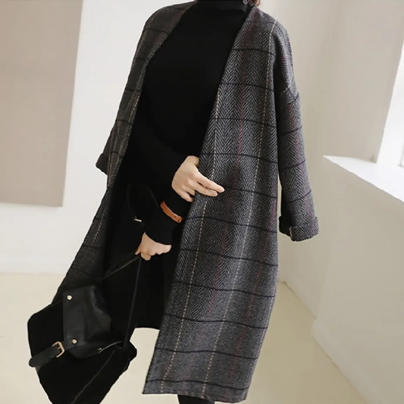 Women's Autumn/Winter Woolen Plaid Coat
