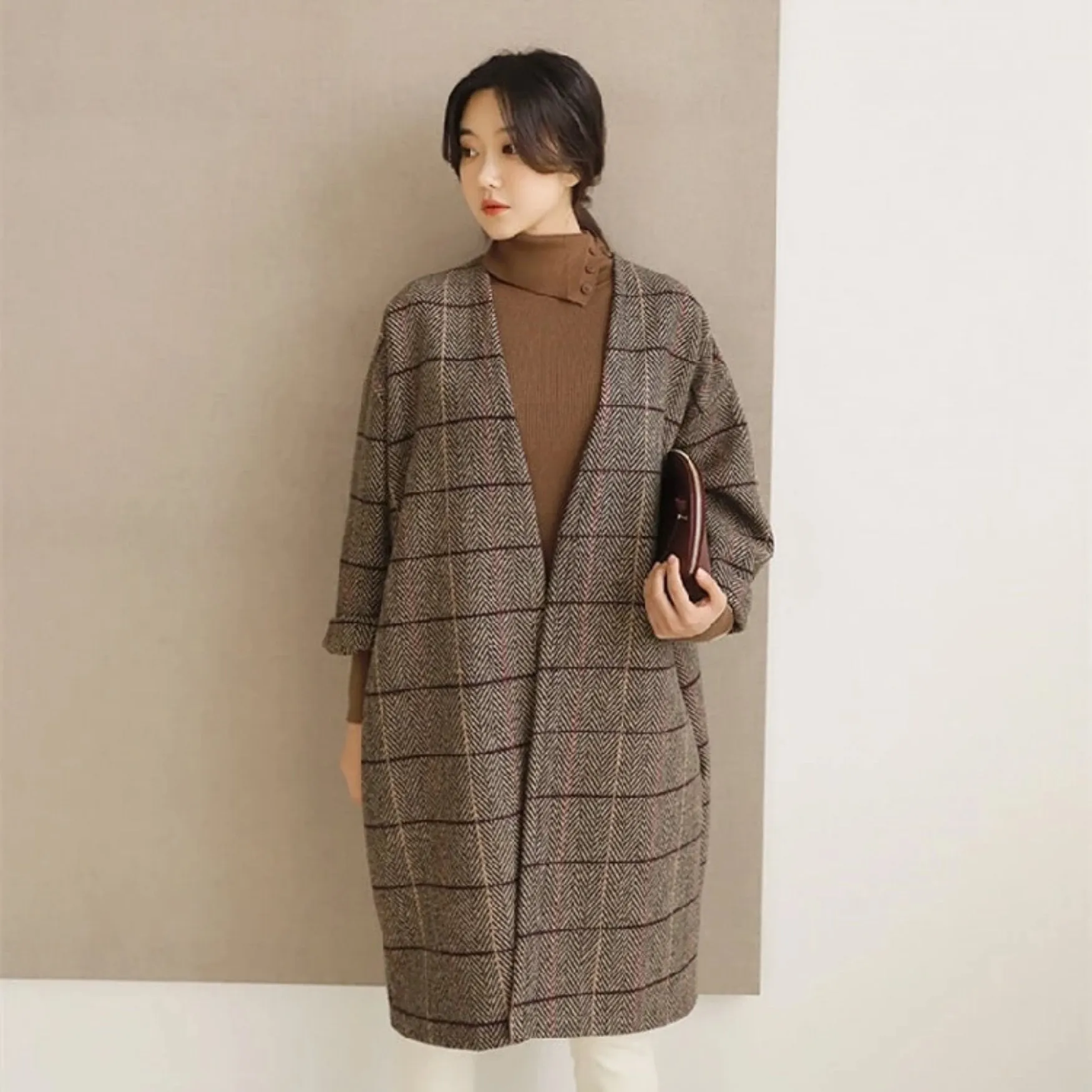 Women's Autumn/Winter Woolen Plaid Coat