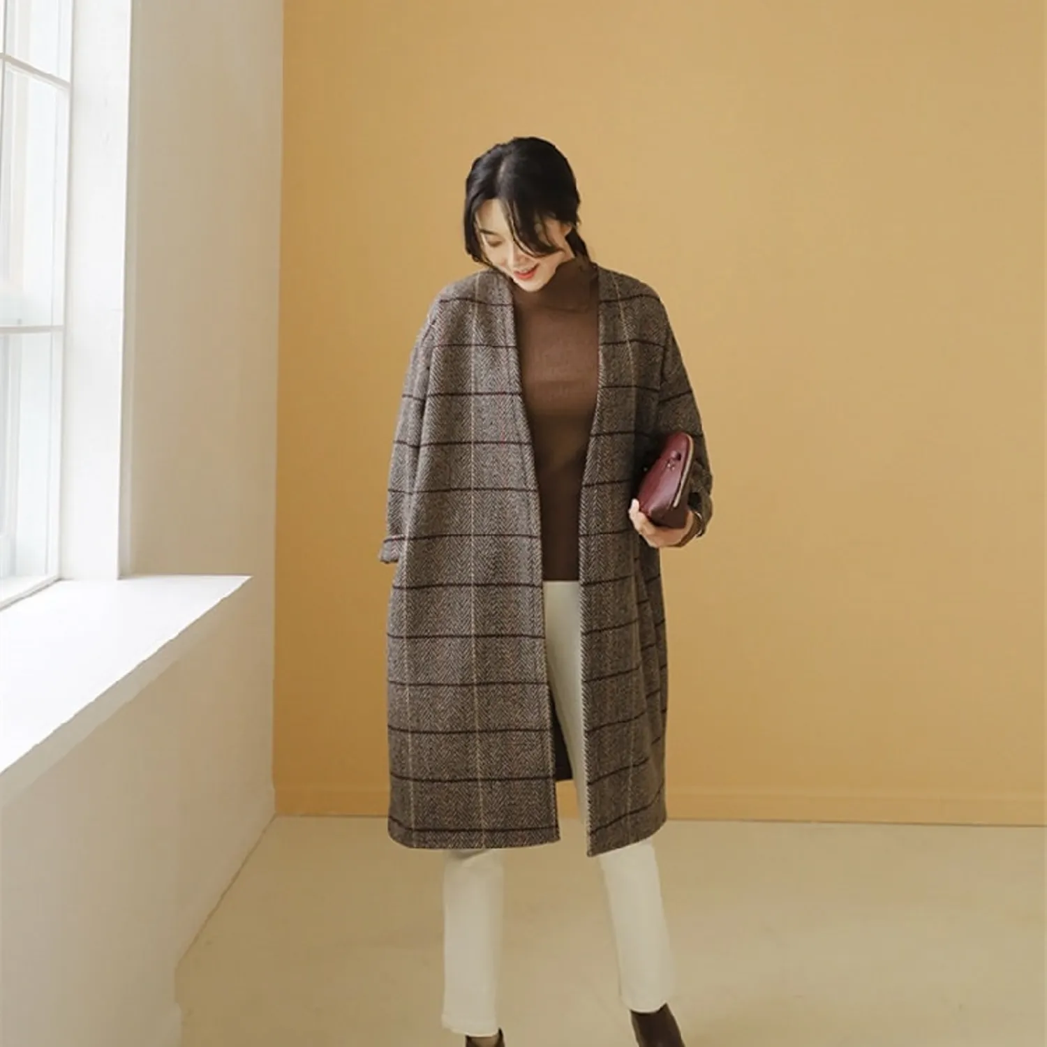 Women's Autumn/Winter Woolen Plaid Coat
