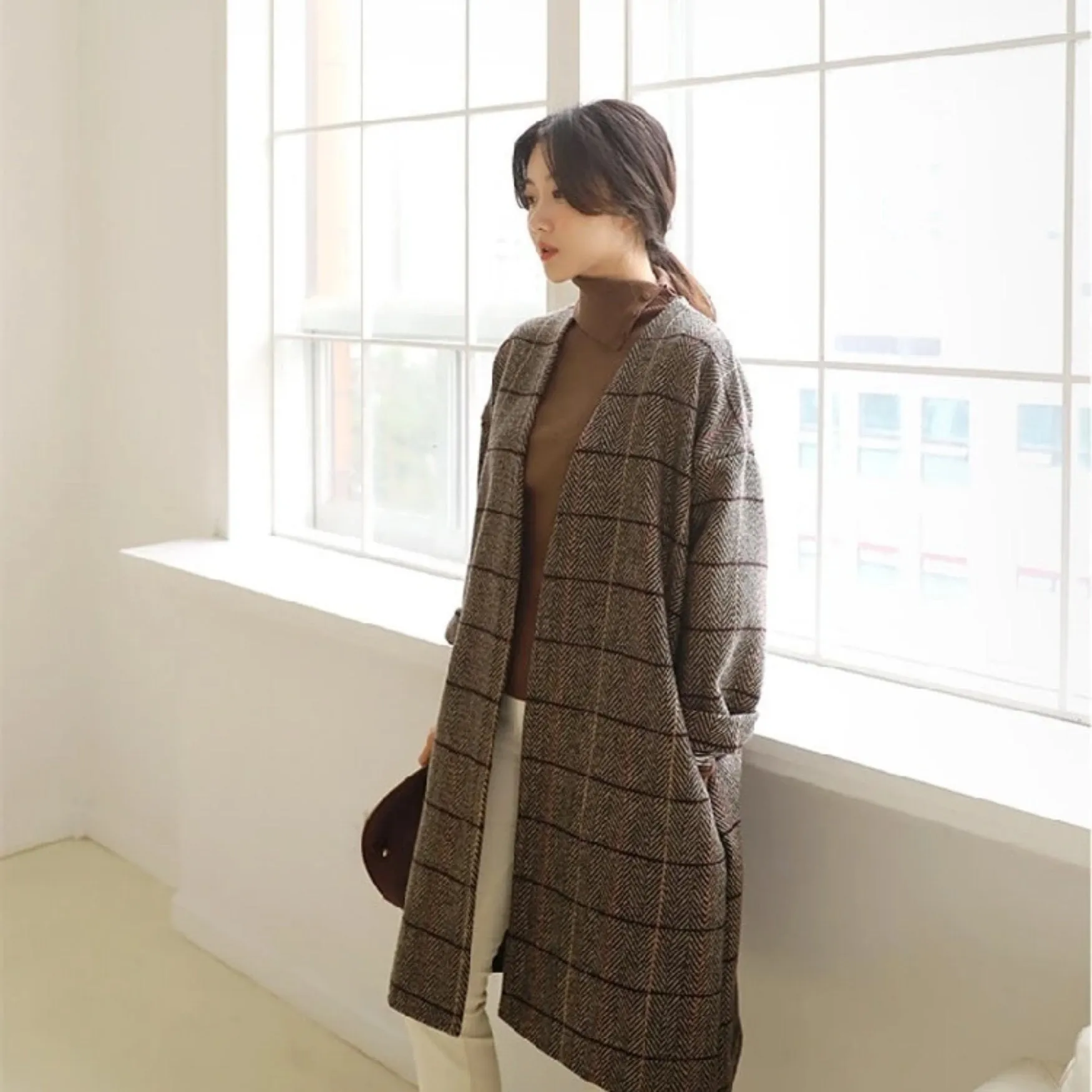 Women's Autumn/Winter Woolen Plaid Coat