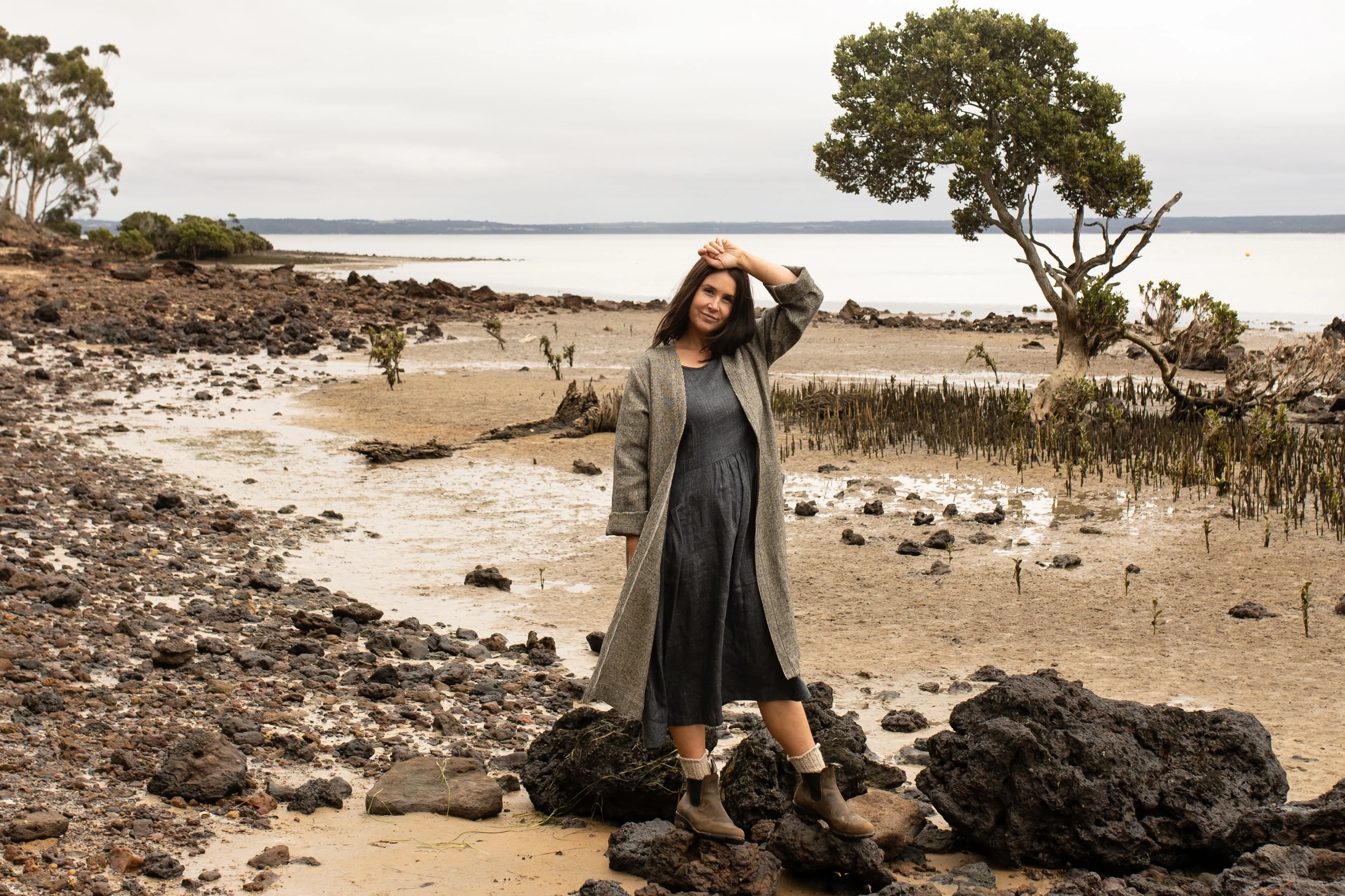 Wool Duster Coat - WITH COLLAR - Charcoal tweed - Darker than this pic-ask for swatch