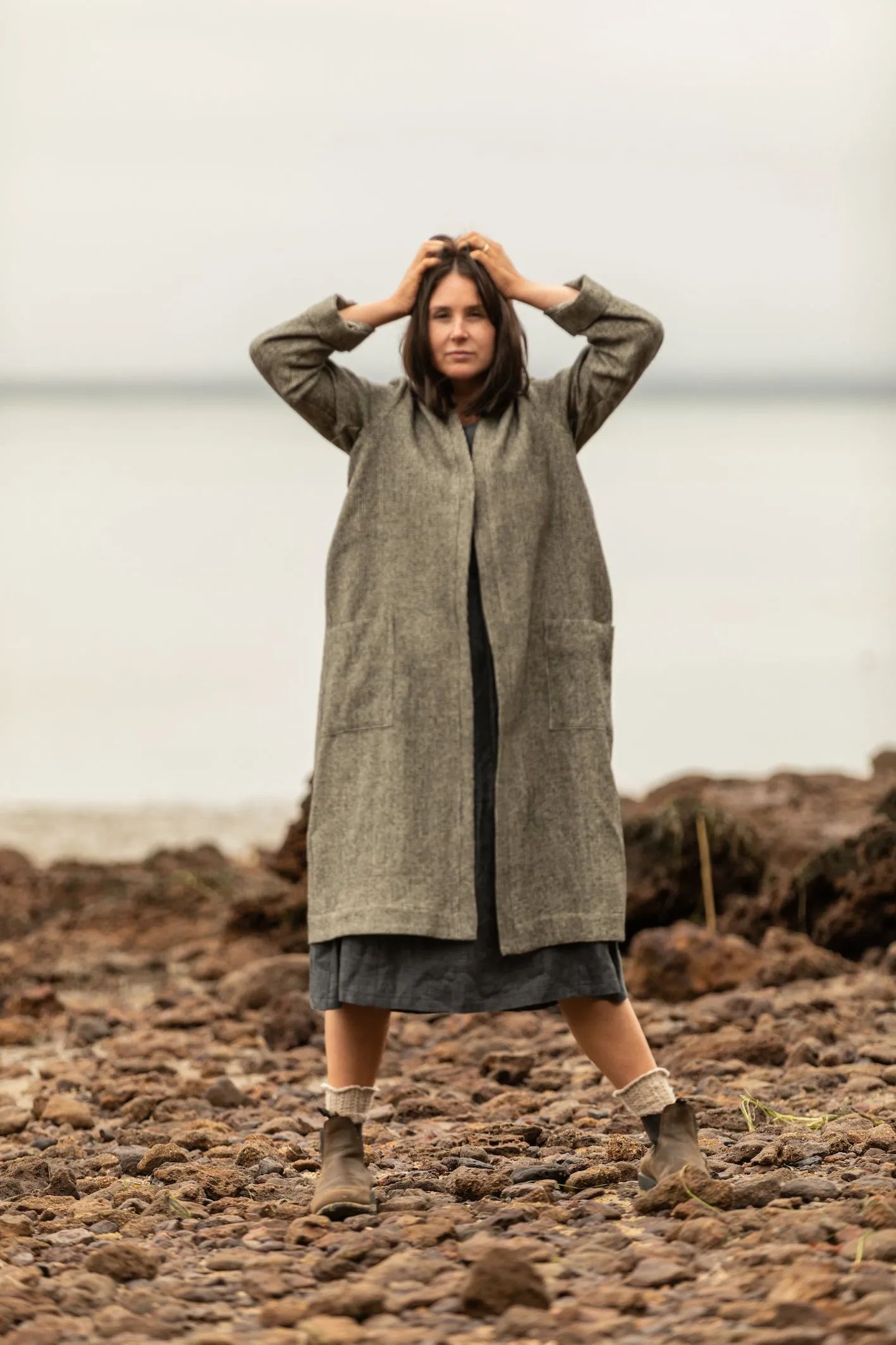 Wool Duster Coat - WITH COLLAR - Charcoal tweed - Darker than this pic-ask for swatch